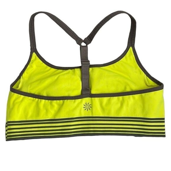 Nearly New! Athleta Neon Yellow Gray Trim Racerback Sports Bra - Small - Picture 2 of 8